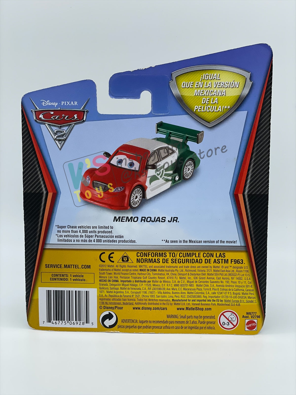DISNEY PIXAR CARS 1:55 BY MATTEL "MEMO ROJAS JR" SUPER CHASE CARS 2 SERIES - BNIP