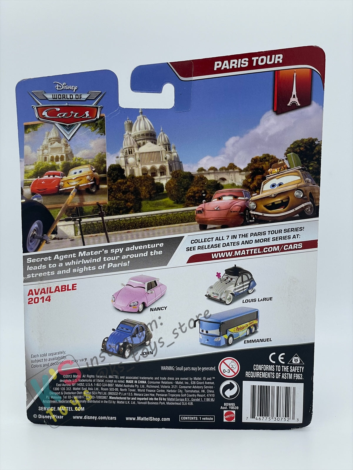 DELUXE DISNEY PIXAR CARS BY MATTEL, "EMMANUEL" PARIS TOUR SERIES - BNIP
