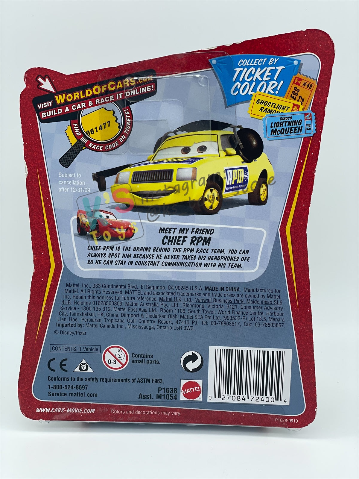 DISNEY PIXAR CARS 1:55 BY MATTEL, TRUNK FRESH PITTY - RACE ORAMA - BNIP *PACKAGING NOT IN MINT CONDITION!!**