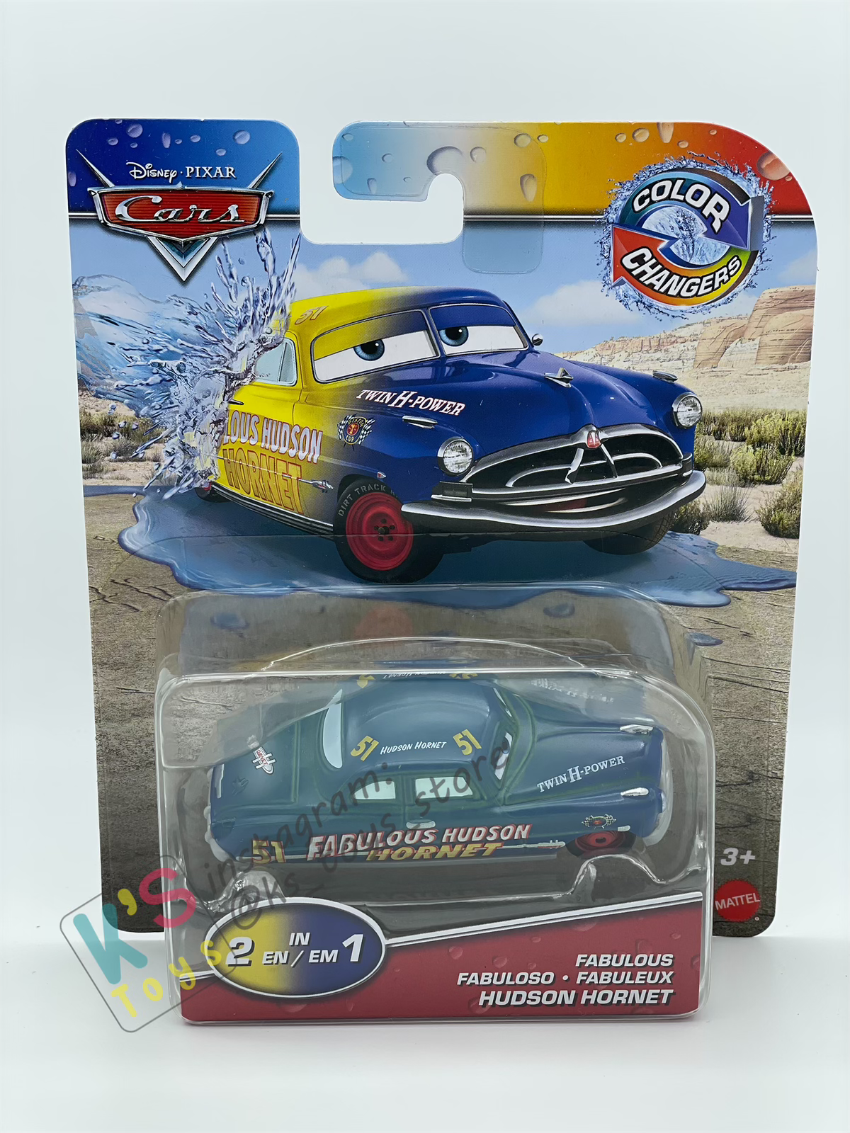 COLOR CHANGERS Disney Pixar Cars by MATTEL, FABULOUS HUDSON HORNET (BLUE/YELLOW) - BNIP