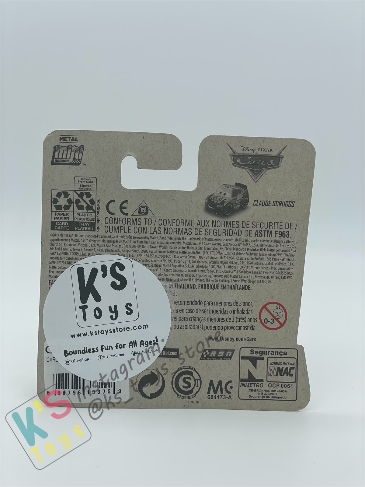 Mini Racers Disney Pixar Cars by Mattel, CLAUDE SCRUGGS / BRIAN SPARKS - BNIP