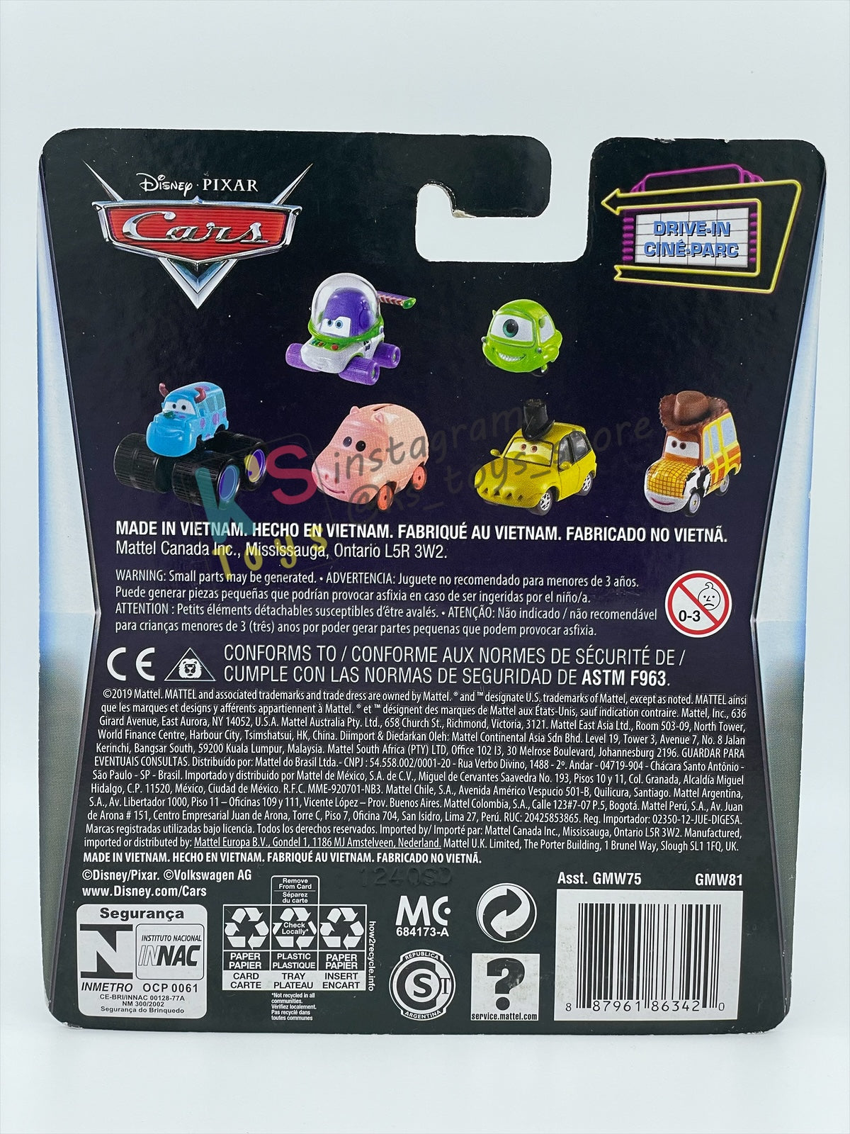 Complete Set of DRIVE-IN Series Disney Pixar Cars by Mattel 1:55 - WOODY, BUZZ, SULLEY, MIKE, FLIK, P.T. PLEA AND HAMM - BNIP