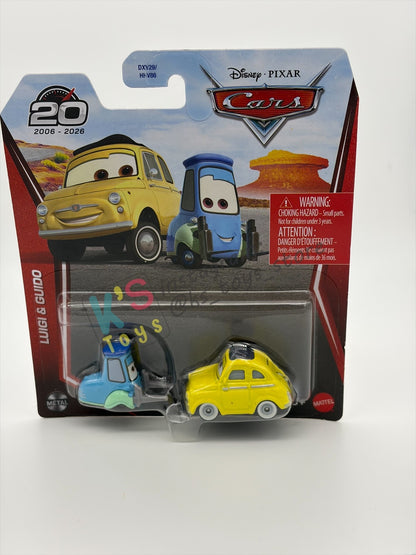 Disney Pixar Cars by MATTEL, LUIGI & GUIDO- 2026 RE-RELEASED 20th ANNIVERSARY CARD - BNIP
