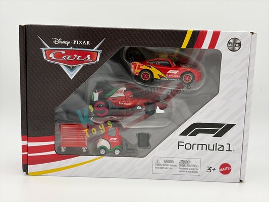 PRE-ORDER - EXCLUSIVE DISNEY PIXAR CARS BY MATTEL 1:55 + FORMULA 1 COLLABORATION, "3 PACK DISNEY CARS FORMULA 1, LIGHTNING MCQUEEN, FRANCESCO BERNOULLI, AND ALEX MACHINO"  - BNIP