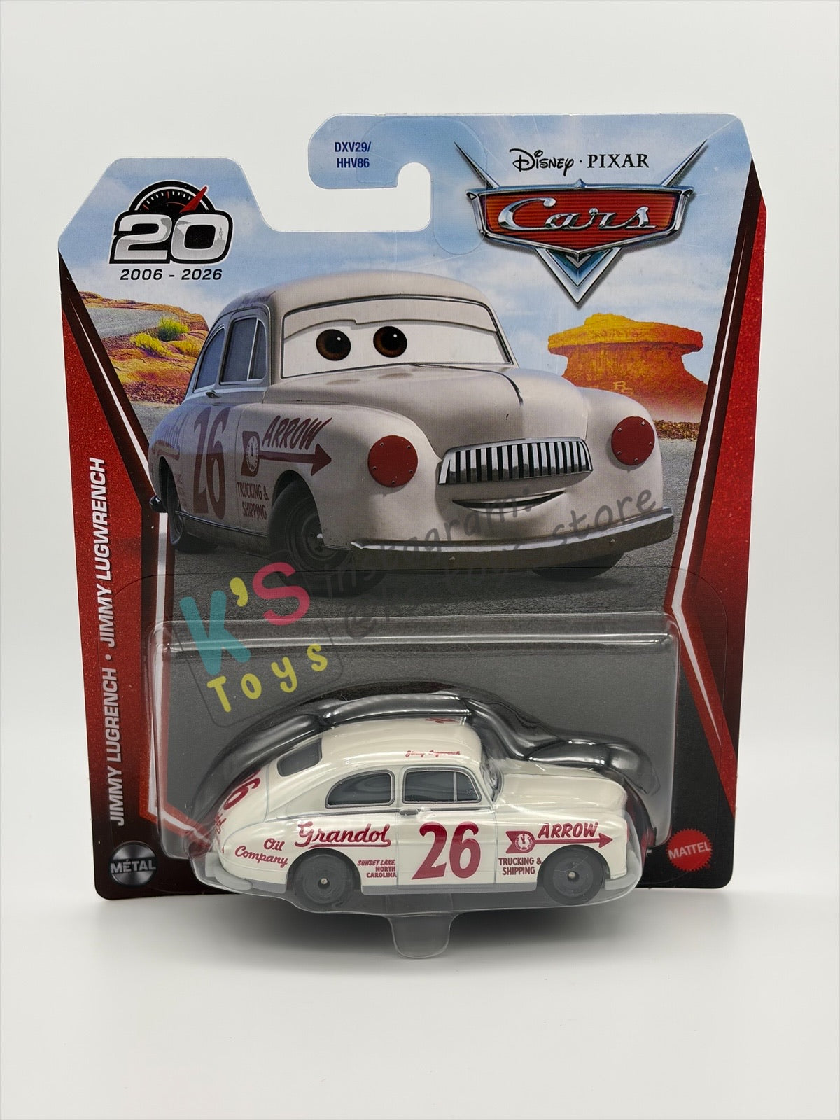 DISNEY PIXAR CARS BY MATTEL 1:55, "JIMMY LUGWRENCH'" - 2026 RE-RELEASED 20th ANNIVERSARY CARD - BNIP
