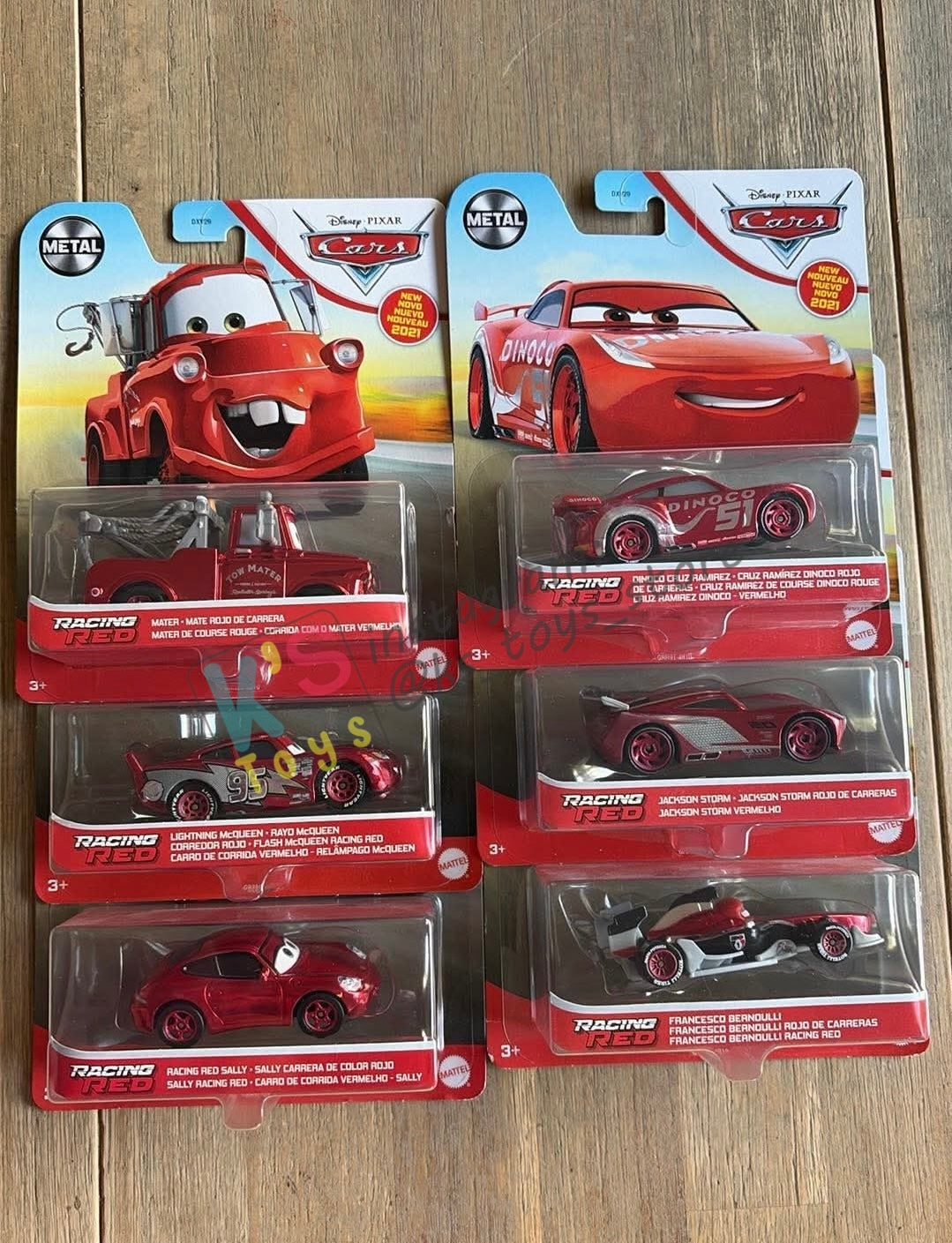 Complete Set of Red Racing Series Disney Pixar Cars by Mattel 1:55 - LIGHTNING MCQUEEN, MATER, FRANCESCO, CRUZ RAMIREZ, JACKSON STORM AND SALLY - BNIP
