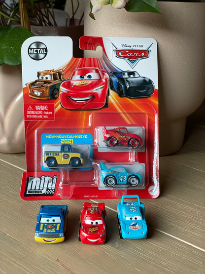 MINI RACERS DISNEY PIXAR CARS 3-PACK DEXTER HOOVER, STRIP WEATHERS "THE KING", AND LIGHTNING MCQUEEN - BNIP