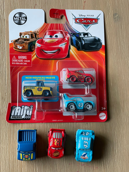 MINI RACERS DISNEY PIXAR CARS 3-PACK DEXTER HOOVER, STRIP WEATHERS "THE KING", AND LIGHTNING MCQUEEN - BNIP