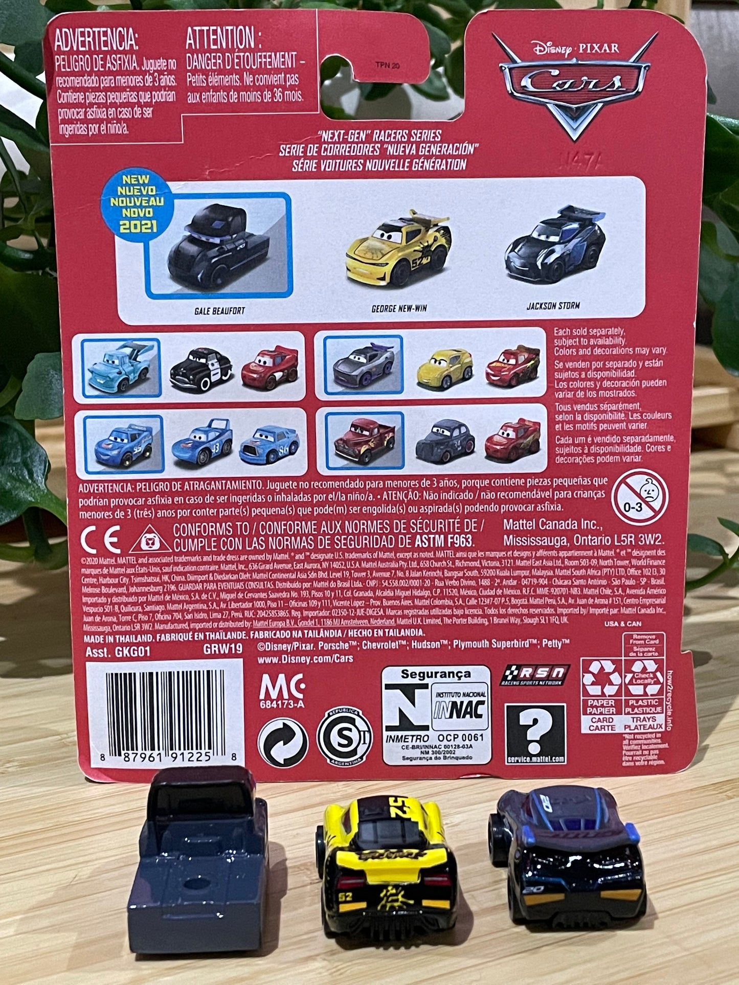 MINI RACERS DISNEY PIXAR CARS 3-PACK GALE BEAUFORT, GEORGE NEW-WIN, AND JACKSON STORM METALLIC - BNIP