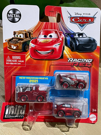 MINI RACERS DISNEY PIXAR CARS 3-PACK RED RACING SERIES; RED RACING MATER, RED RACING SALLY, AND RED RACING LIGHTNING MCQUEEN - BNIP