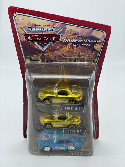 DISNEY PIXAR CARS 3 PACK DINOCO DREAM GIFT PACK "GOLD MIA, GOLD TIA, AND BLING BLING LIGHTNING MCQUEEN (VARIANT)"  - BNIP