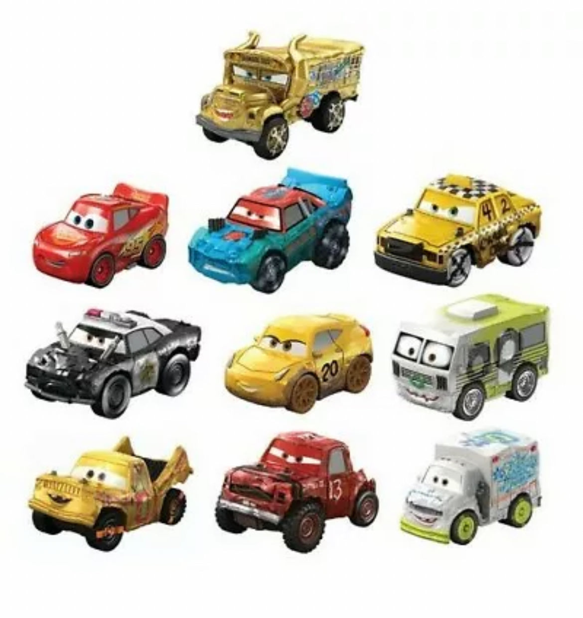 MINI RACERS DISNEY PIXAR CARS 10-PACK GOLDEN MISS FRITTER; DERBY SERIES - BNIP