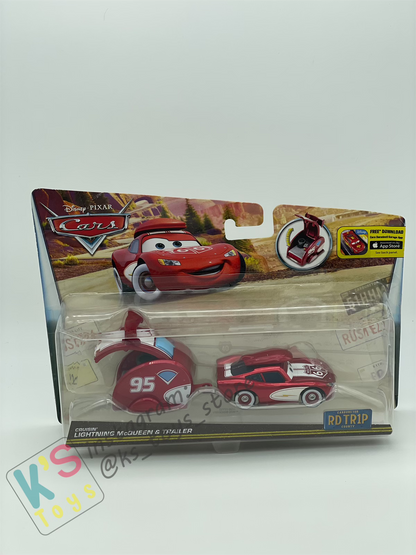 Bundle of 5 Disney Pixar Cars with Trailer from Road Trip series, Included Road Trip Mack Hauler