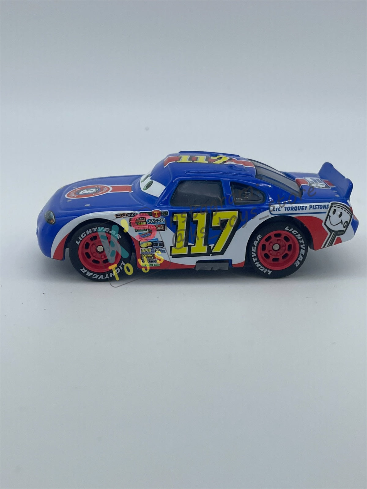 PRE-OWNED / LOOSE DISNEY PIXAR CARS BY MATTEL - RALPH CARLOW / LIL’ TORQUEY PISTONS (CARS 1, RUBBER TIRES) - NEAR MINT CONDITION - READ DESCRIPTION!!!!!!!!!!!