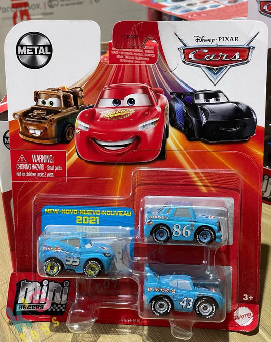 MINI RACERS DISNEY PIXAR CARS 3-PACK BLING BLING LMQ, STRIP WEATHERS THE KING AND DINOCO CHICK HICKS - BNIP