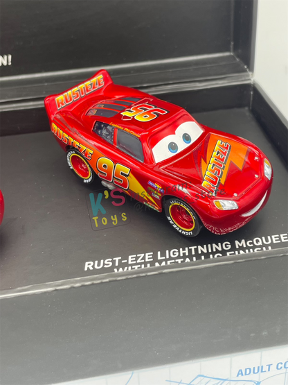 DISNEY PIXAR CARS BY MATTEL, EXCLUSIVE D23 2017 SDCC 2017 RAW LIGHTNING , PAINTED LIGHTNING AND RUST-EZE LIGHTNING MCQUEEN WITH METALLIC FINISH - BNIB