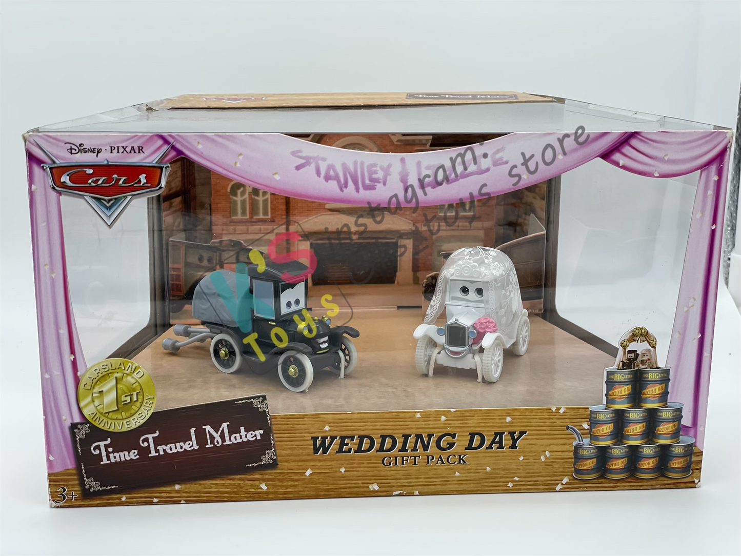 RARE DISNEY PIXAR CARS BY MATTEL, TIME TRAVEL MATER WEDDING DAY 2-PACK GIFT SET - LIZZIE AND STANLEY   - BNIB