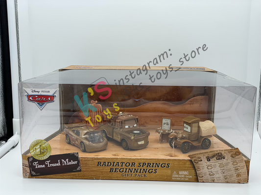 RARE DISNEY PIXAR CARS BY MATTEL, TIME TRAVEL MATER RADIATOR SPRINGS BEGINNINGS 3-PACK GIFT SET - LIGHTNING MCQUEEN, MATER AND STANLEY - BNIB