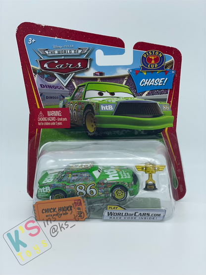 DISNEY PIXAR CARS BY MATTEL 1:55, CHICK HICKS WITH PISTON CUP, PISTON CUP SERIES - BNIP