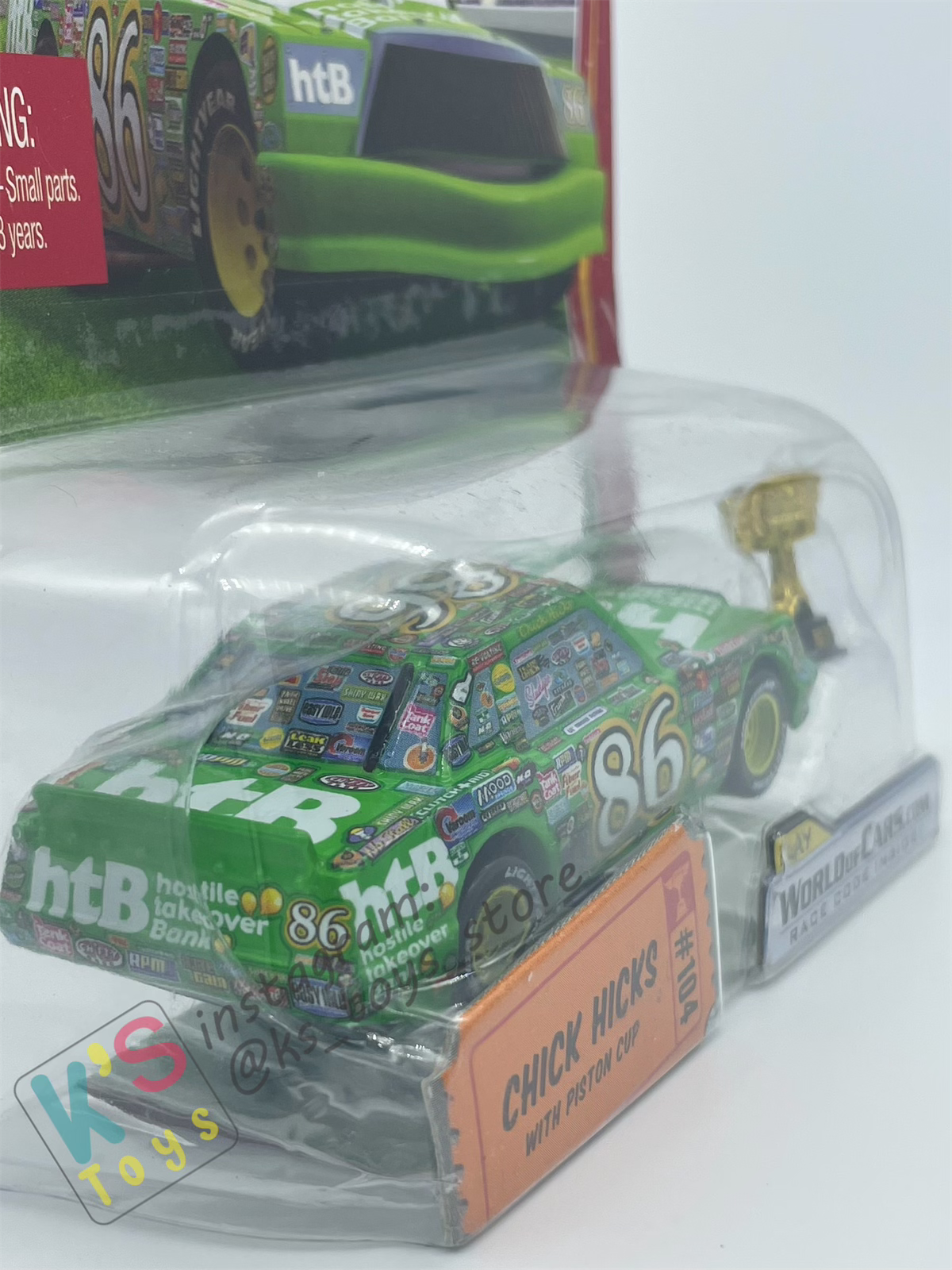 DISNEY PIXAR CARS BY MATTEL 1:55, CHICK HICKS WITH PISTON CUP, PISTON CUP SERIES - BNIP