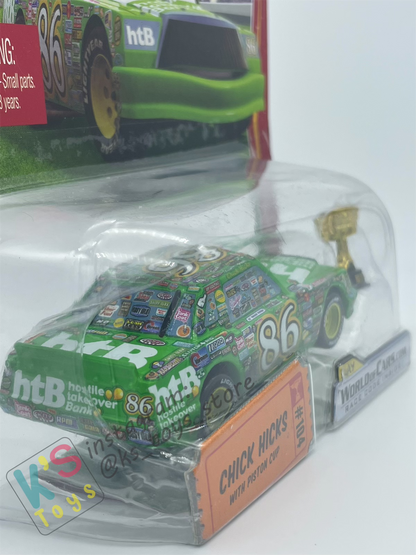 DISNEY PIXAR CARS BY MATTEL 1:55, CHICK HICKS WITH PISTON CUP, PISTON CUP SERIES - BNIP