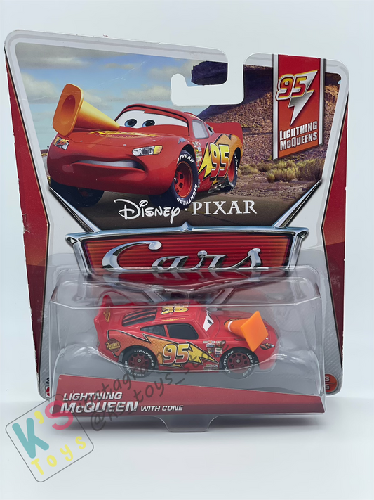 DISNEY PIXAR CARS BY MATTEL 1:55, LIGHTNING MCQUEEN WITH CONE - BNIP