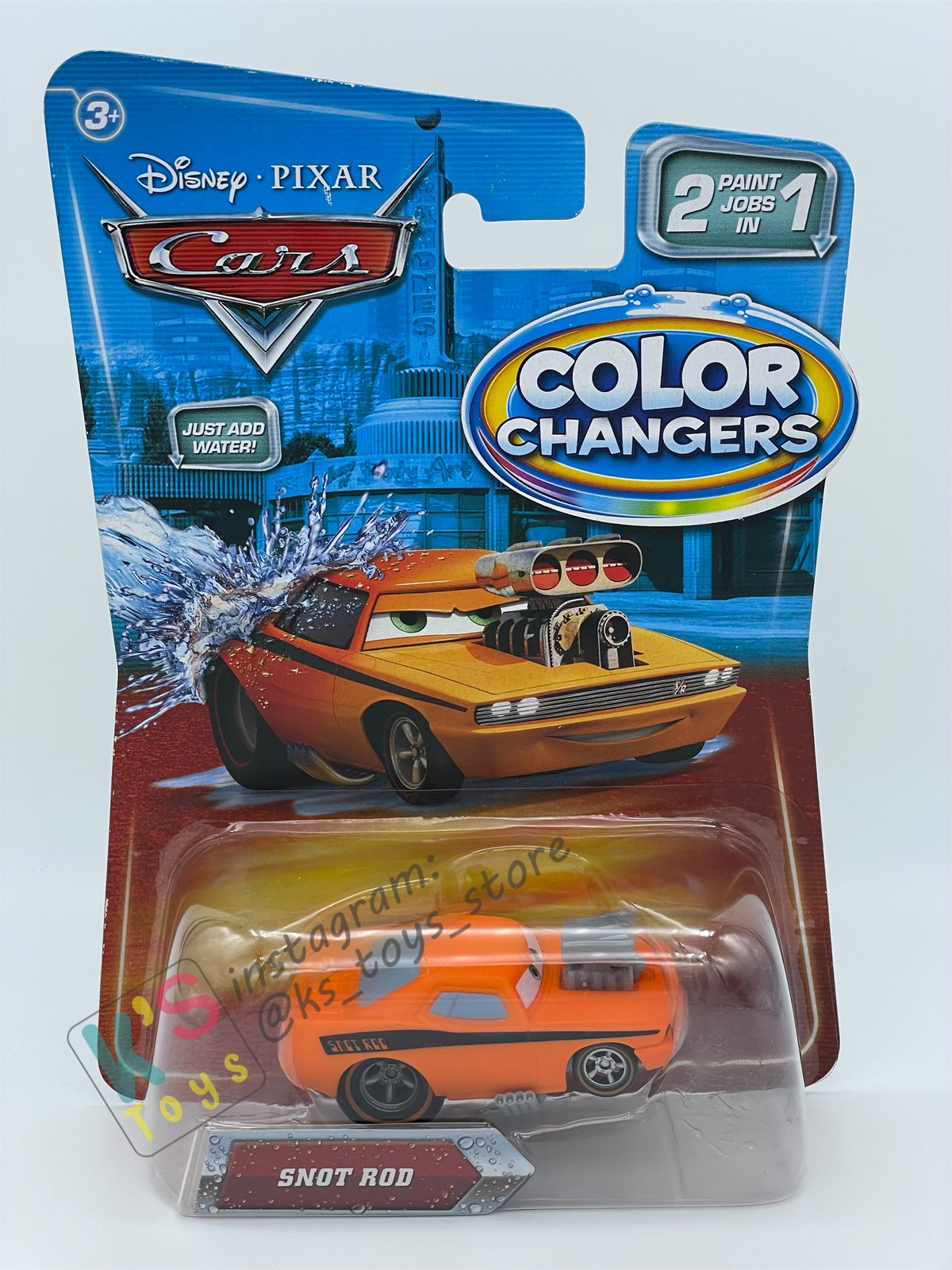 COLOR CHANGERS Disney Pixar Cars by MATTEL, SNOT ROD (YELLOW/ORANGE) - 2 PAINT JOBS IN 1 - BNIP