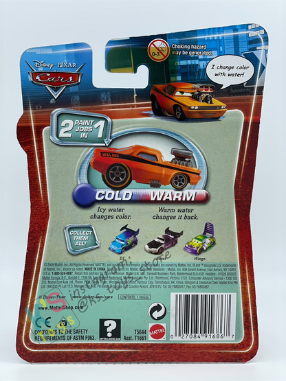 COLOR CHANGERS Disney Pixar Cars by MATTEL, SNOT ROD (YELLOW/ORANGE) - 2 PAINT JOBS IN 1 - BNIP