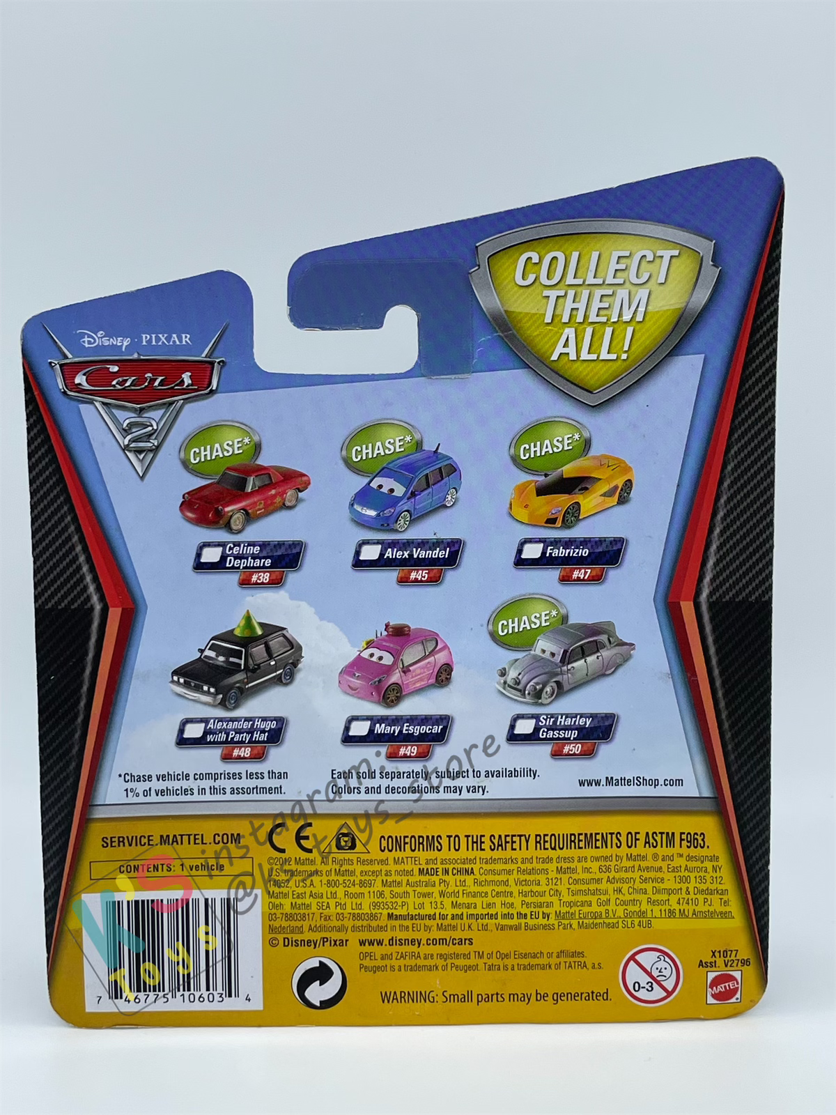 DISNEY PIXAR CARS BY MATTEL "SIR HARLEY GASSUP" CHASE CARS 2 SERIES - BNIP