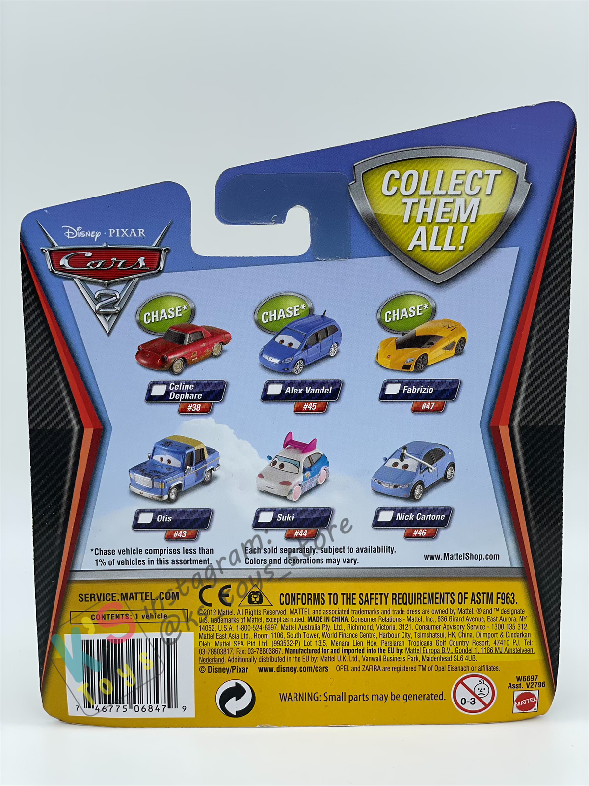 DISNEY PIXAR CARS BY MATTEL "FABRIZIO" CHASE CARS 2 SERIES - BNIP