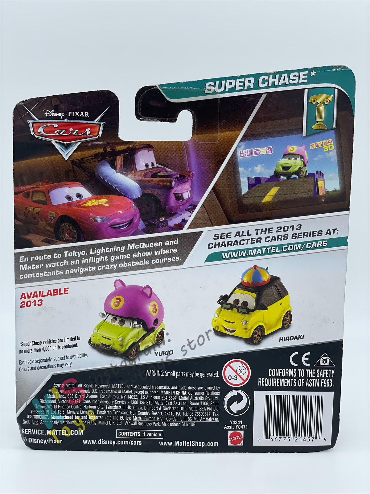 DISNEY PIXAR CARS BY MATTEL 1:55,YUKIO - SUPER CHASE SERIES - BNIP