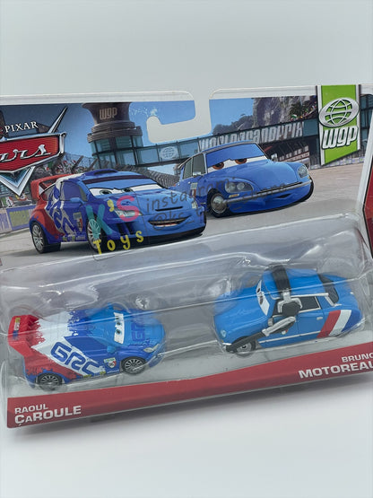 Disney Pixar Cars 1:55 2-Pack by Mattel, "RAOUL CAROULE & BRUNO MOTOREAU" - WGP CARS 2 - BNIP