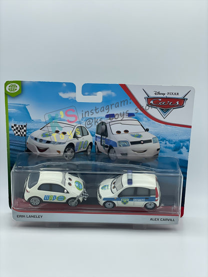 Disney Pixar Cars 1:55 2-Pack by Mattel, "ERIK LANELEY & ALEX CARVILL" - WGP CARS 2 - BNIP