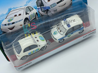Disney Pixar Cars 1:55 2-Pack by Mattel, "ERIK LANELEY & ALEX CARVILL" - WGP CARS 2 - BNIP