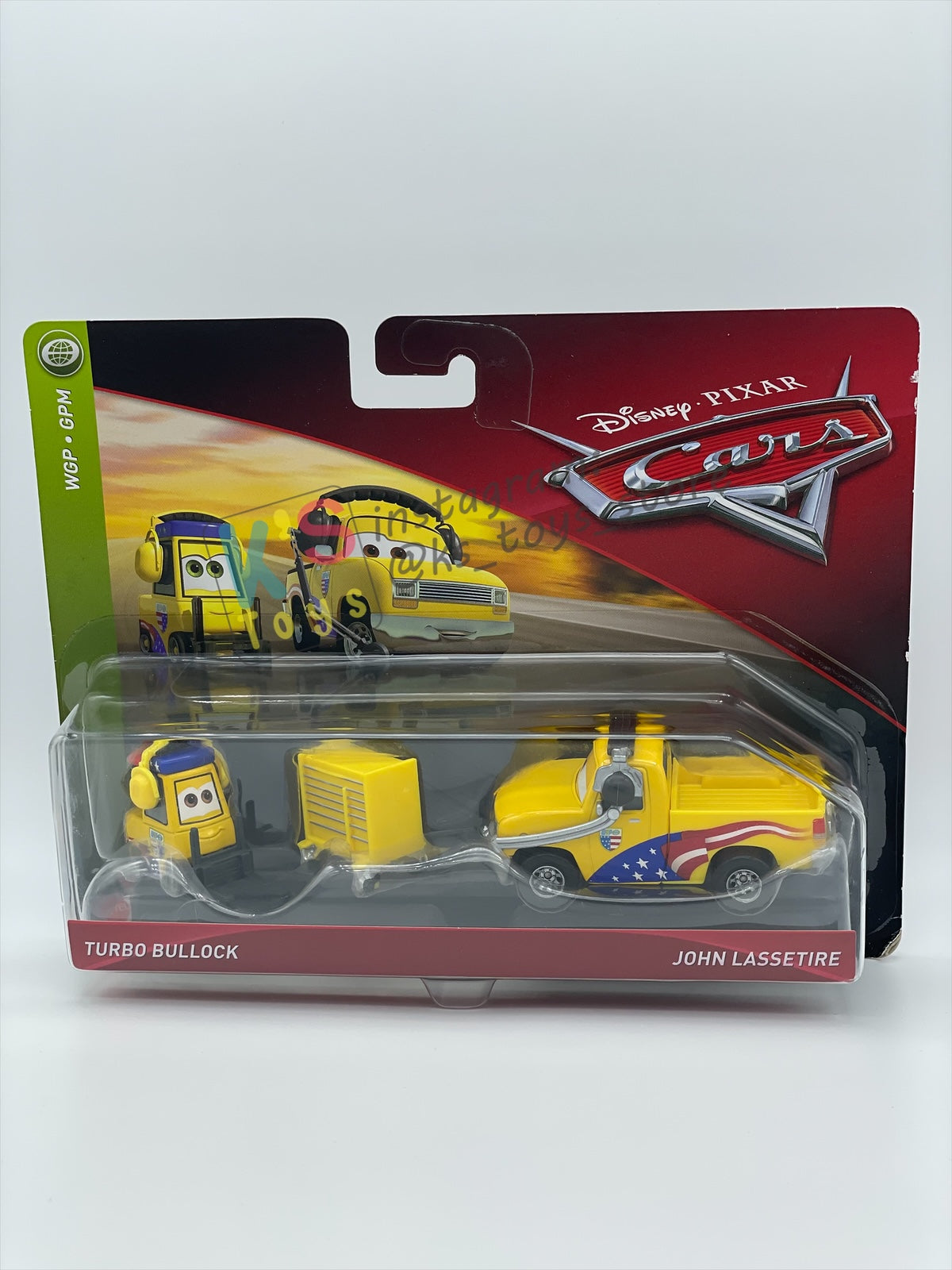 Disney Pixar Cars 1:55 2-Pack by Mattel, "TURBO BULLOCK & JOHN LASSETIRE" - WGP CARS 2 - BNIP
