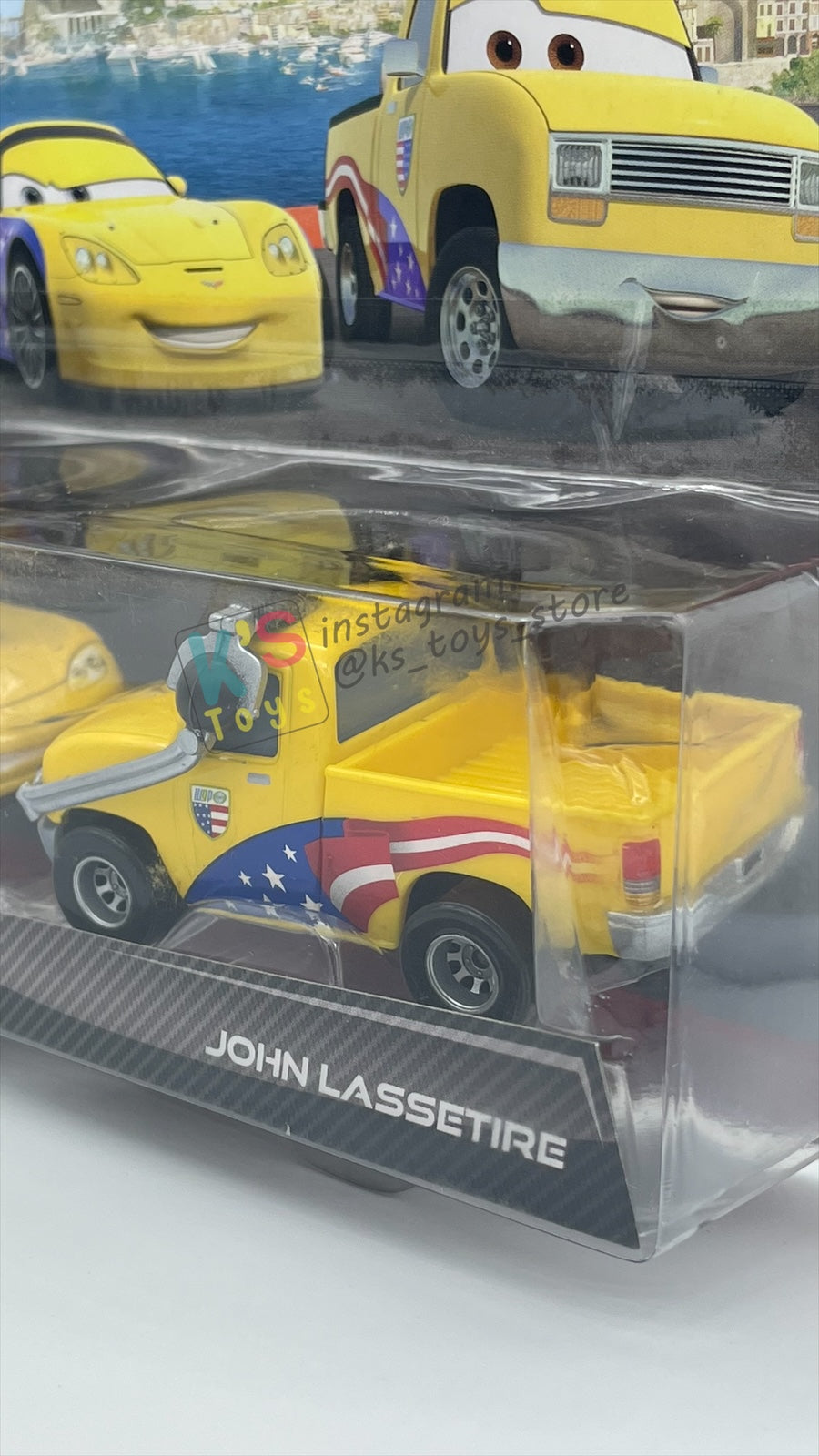 Disney Pixar Cars 1:55 2-Pack by Mattel, "JEFF GORVETTE & JOHN LASSETIRE" - WGP CARS 2 - BNIP CARD IS NOT IN MINT CONDITION!!