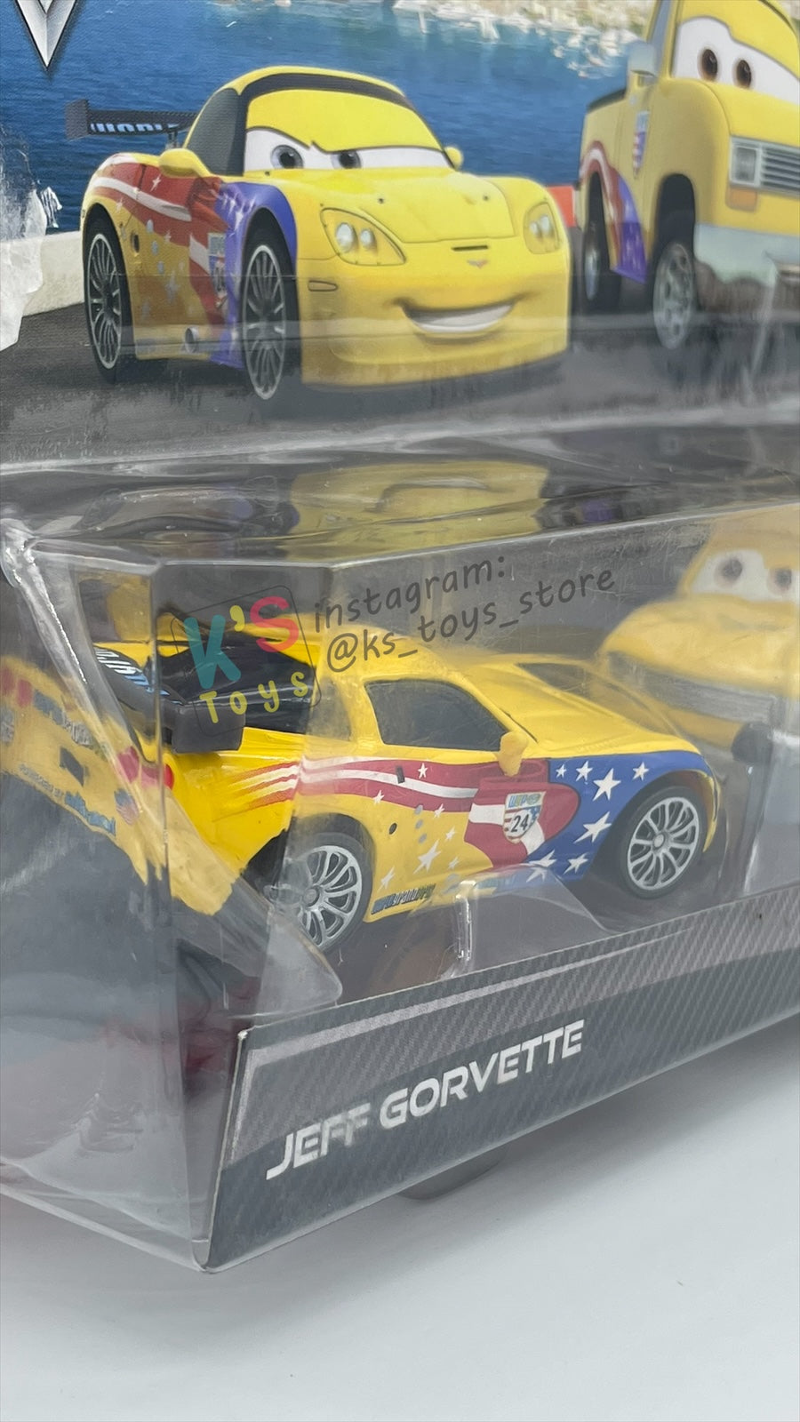 Disney Pixar Cars 1:55 2-Pack by Mattel, "JEFF GORVETTE & JOHN LASSETIRE" - WGP CARS 2 - BNIP CARD IS NOT IN MINT CONDITION!!
