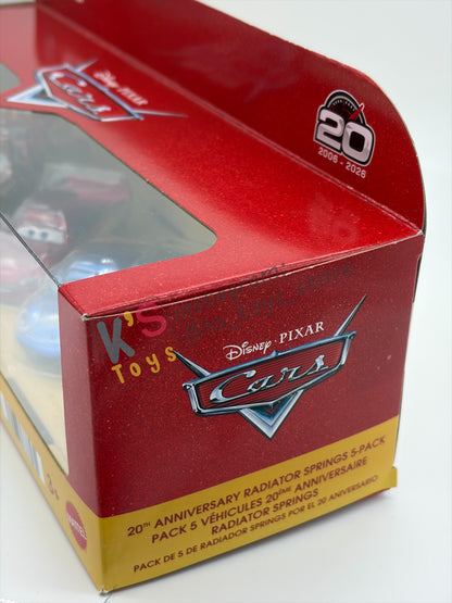 GIFT SET Disney Pixar Cars by MATTEL, EXCLUSIVE 5 PACK 20th ANNIVERSARY RADIATOR SPRINGS - RAMONE, MATER, LIGHTNING MCQUEEN, SALLY AND SARGE - BNIP