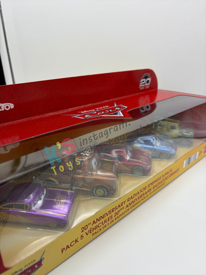 GIFT SET Disney Pixar Cars by MATTEL, EXCLUSIVE 5 PACK 20th ANNIVERSARY RADIATOR SPRINGS - RAMONE, MATER, LIGHTNING MCQUEEN, SALLY AND SARGE - BNIP