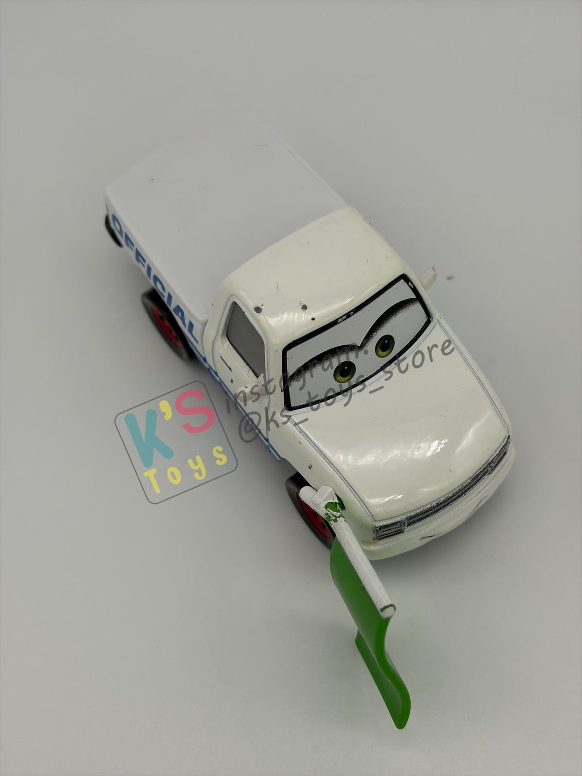PRE-OWNED / LOOSE DISNEY PIXAR CARS BY MATTEL - "KRIS REVSTOPSKI (WITH GREEN FLAG)" - CARS 3 SERIES - GOOD CONDITION - READ DESCRIPTION!!!!!!!!!!!