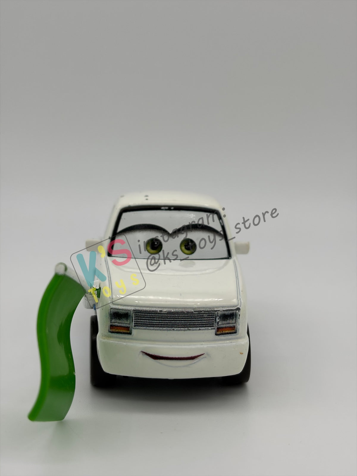 PRE-OWNED / LOOSE DISNEY PIXAR CARS BY MATTEL - "KRIS REVSTOPSKI (WITH GREEN FLAG)" - CARS 3 SERIES - GOOD CONDITION - READ DESCRIPTION!!!!!!!!!!!