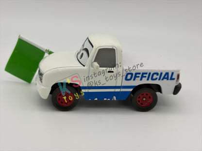 PRE-OWNED / LOOSE DISNEY PIXAR CARS BY MATTEL - "KRIS REVSTOPSKI (WITH GREEN FLAG)" - CARS 3 SERIES - GOOD CONDITION - READ DESCRIPTION!!!!!!!!!!!