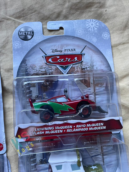 BUNDLE OF CHRISTMAS SERIES SET of Disney Pixar Cars by MATTEL, 13 pcs BNIP Single Cars, 1x #pack gift set of Santa Cars and 1x Displayed condition of Clutch Kringle - BNIP