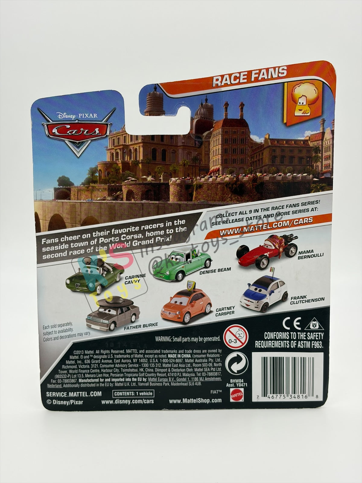 DISNEY PIXAR CARS BY MATTEL, DENISE BEAM (UNIBODY) - RACE FANS SERIES - BNIP
