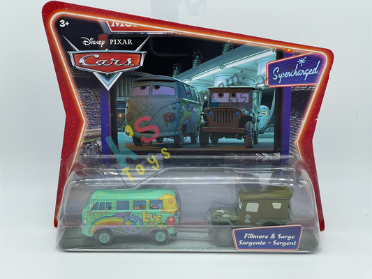 Disney Pixar Cars 1:55 2-Pack by Mattel - "FILLMORE AND SARGE" - Supercharged - BNIP