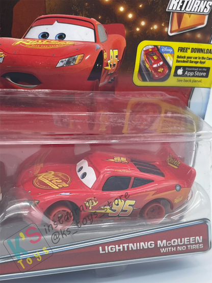 Disney Pixar Cars 1:55 by Mattel 2-Pack MATER WITH NO TIRES AND LIGHTNING MCQUEEN WITH NO TIRES - 95 RETURNS SERIES - BNIP