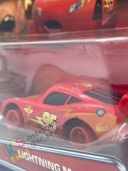 Disney Pixar Cars 1:55 by Mattel 2-Pack MATER WITH NO TIRES AND LIGHTNING MCQUEEN WITH NO TIRES - 95 RETURNS SERIES - BNIP