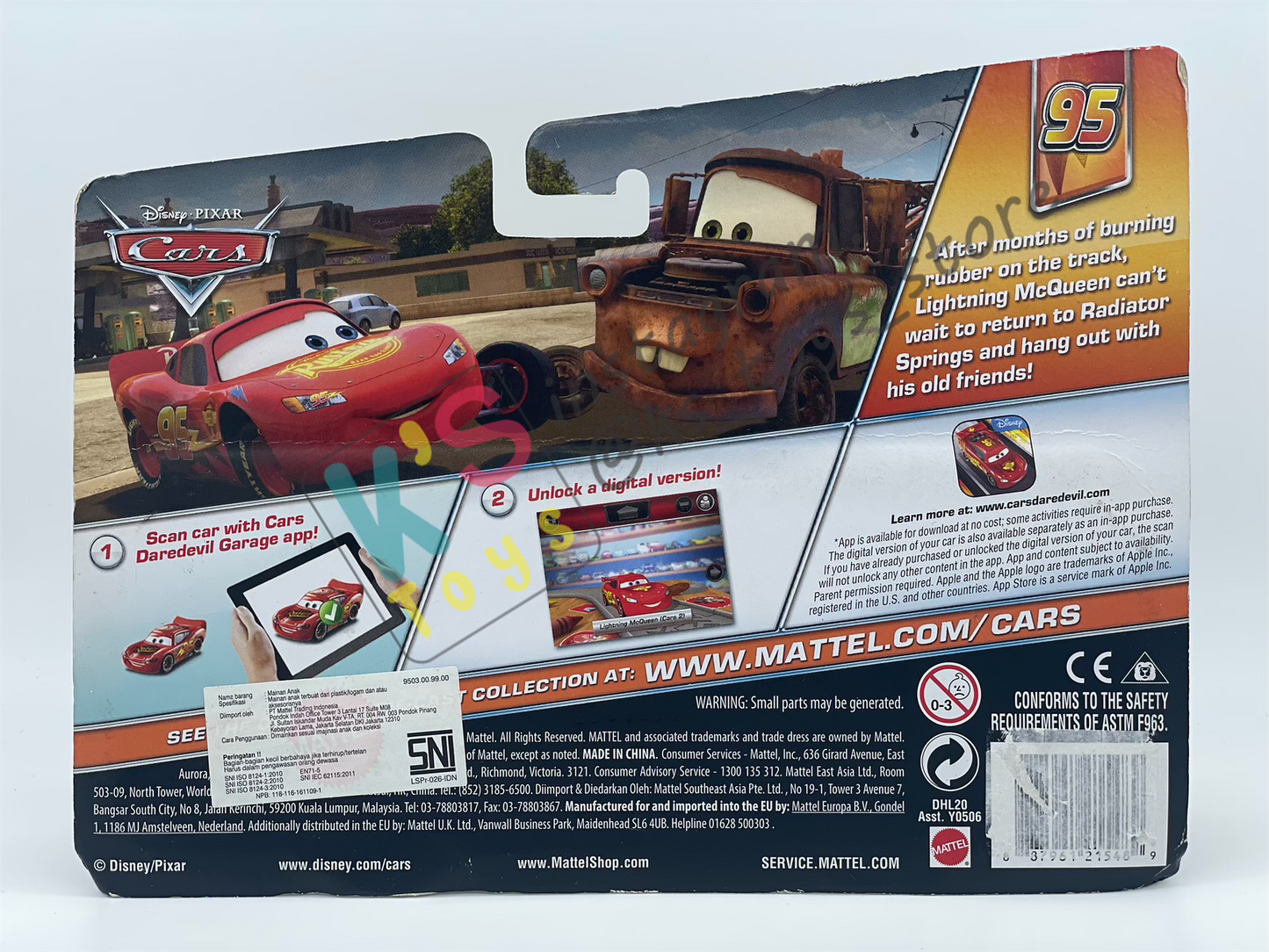 Disney Pixar Cars 1:55 by Mattel 2-Pack MATER WITH NO TIRES AND LIGHTNING MCQUEEN WITH NO TIRES - 95 RETURNS SERIES - BNIP