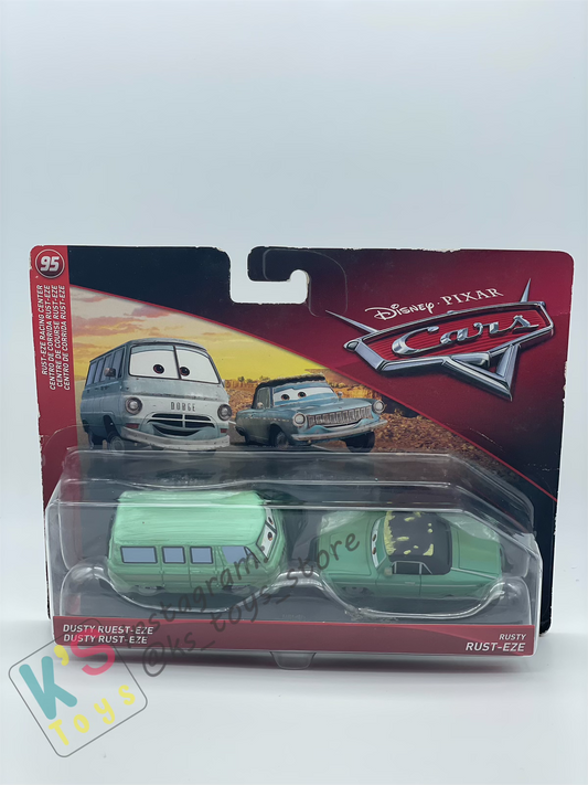 Disney Pixar Cars 1:55 by Mattel 2-Pack DUSTY RUST-EZE AND RUSTY RUST-EZE - RUST-EZE RACING CENTER SERIES - BNIP