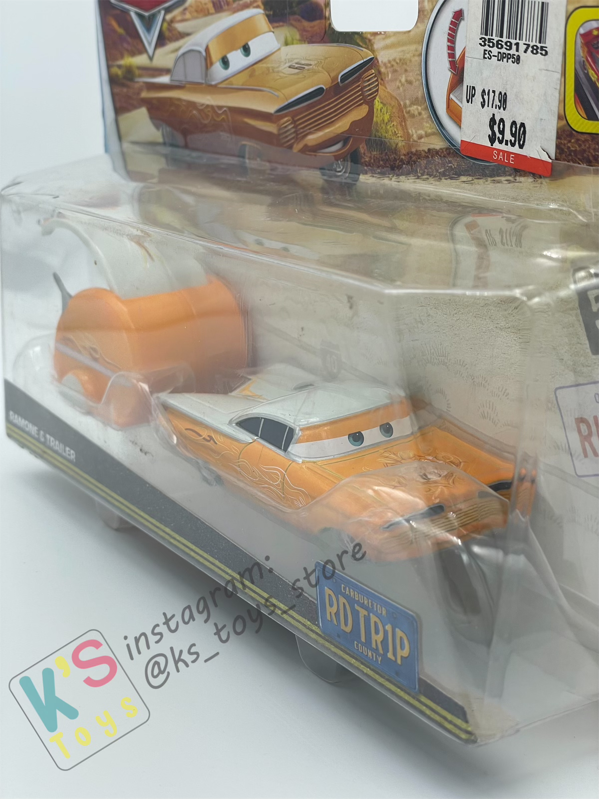 DISNEY PIXAR CARS BY MATTEL, ROAD TRIP RAMONE WITH TRAILER - ROAD TRIP SERIES - BNIP **BLISTER CRACKED